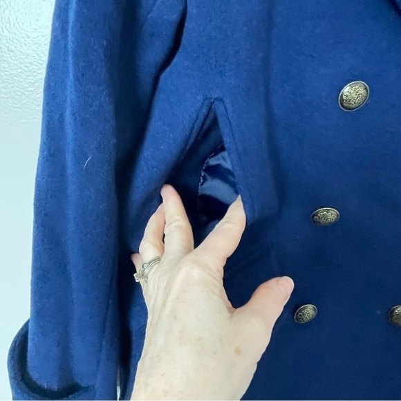 Larry Levine Wool Pea Coat | Double Breasted | Blue | Size Medium - Picture 4 of 15
